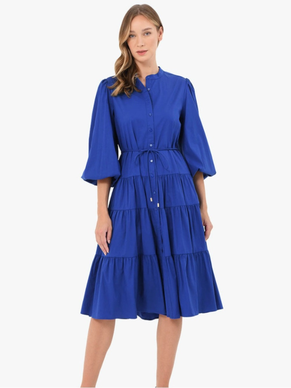 Forcast Royal Blue IIona Cotton Tiered Dress